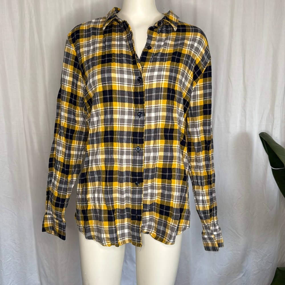 NWOT! Wildfang The Essential Long Sleeve Button Up - Yellow & Gray Flannel